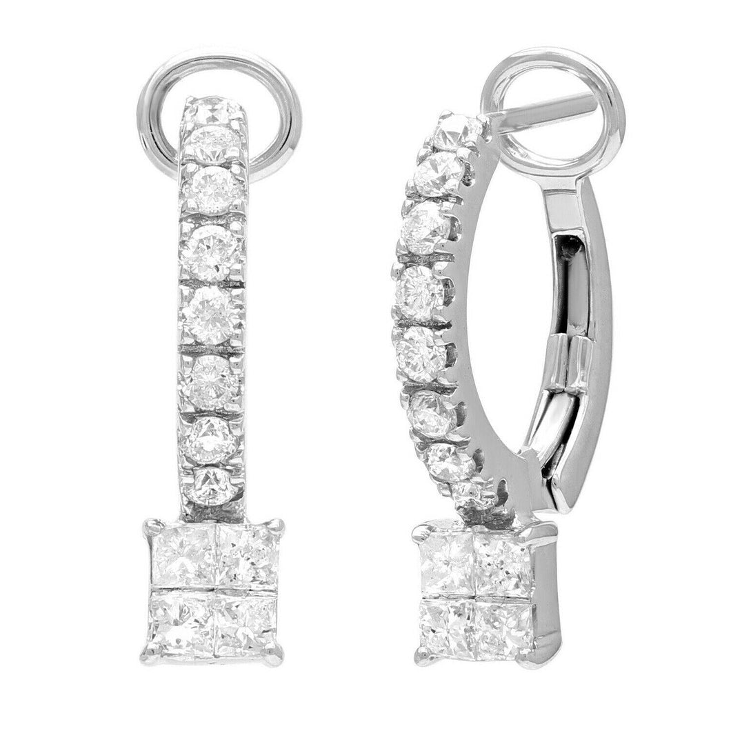 14k White Gold 1ctw Diamond Drop Hoop Earrings - Jewelry Store by Erik Rayo