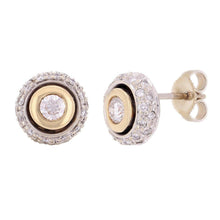 Load image into Gallery viewer, 14k Yellow and White Gold 0.61ctw Diamond Modern Halo Round Stud Earrings - Jewelry Store by Erik Rayo
