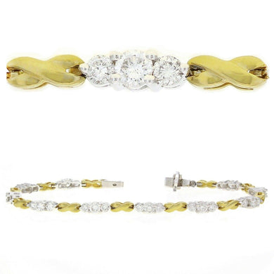 14k Yellow Gold 2.50ctw Diamond 3-Stone Link XOXO Hugs & Kisses Tennis Bracelet for Women - Jewelry Store by Erik Rayo