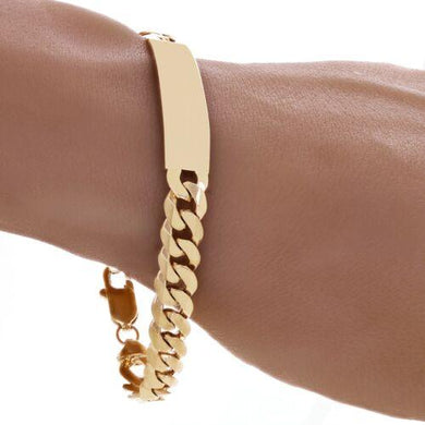 14k Yellow Gold Solid Curb Cuban Link Chain ID Bracelet 8
