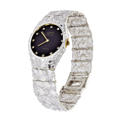 925 Sterling Silver Nugget Wrist Watch Geneve Real Diamonds Watch 8