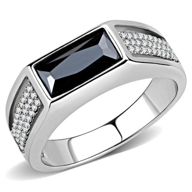 Anillo Color Plata Para Hombres y Ninos de Acero Inoxidable Diamante Rectangular Negro - Jewelry Store by Erik Rayo