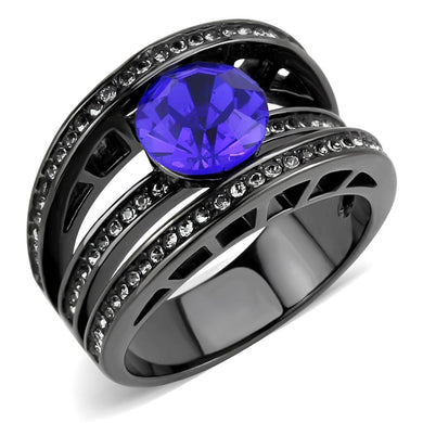 Black Womens Ring Anillo Para Mujer y Ninos Unisex Kids Stainless Steel Ring with Top Grade Crystal in Sapphire - Jewelry Store by Erik Rayo