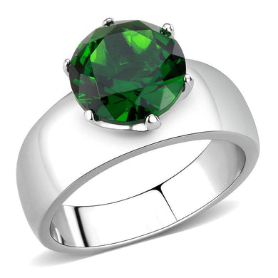Emerald Green Silver Womens Ring Solitaire Stainless Steel Zircoin Anillo Esmeralda Verde y Plata Para Mujer Solitario Acero Inoxidable - Jewelry Store by Erik Rayo