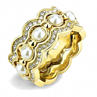 Gold Pearls Womens Ring Stainless Steel Anillo Perlas Color Oro Para Mujer Acero Inoxidable - Jewelry Store by Erik Rayo