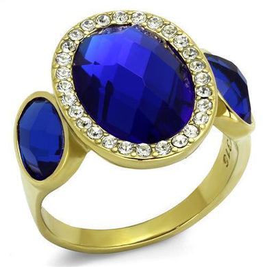 Gold Womens Ring Anillo Para Mujer y Ninos Unisex Kids 316L Stainless Steel Ring 316L Stainless Steel Ring with Glass in Sapphire Sulmona - Jewelry Store by Erik Rayo