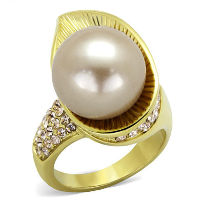 Gold Womens Ring Anillo Para Mujer y Ninos Unisex Kids Stainless Steel Ring Stainless Steel Ring with Synthetic Pearl in Champagne Amalfi - Jewelry Store by Erik Rayo