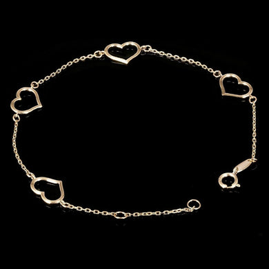 Italian 14k Yellow Gold Heart Link Chain Anklet/Bracelet 10