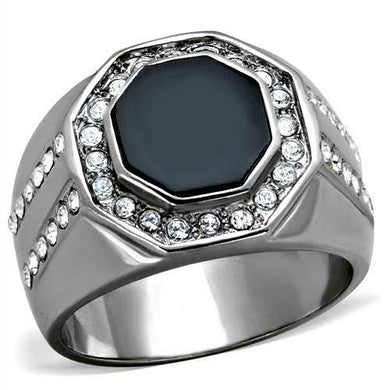 Men's Stainless Steel Black Onyx Octagon & Clear Rings - Jewelry Store by Erik Rayo