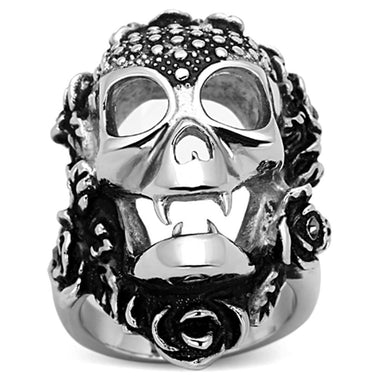 Men Women Skull Roses Ring 316L Stainless Steel with Top Grade Crystal in Black Diamond - Jewelry Store by Erik Rayo
