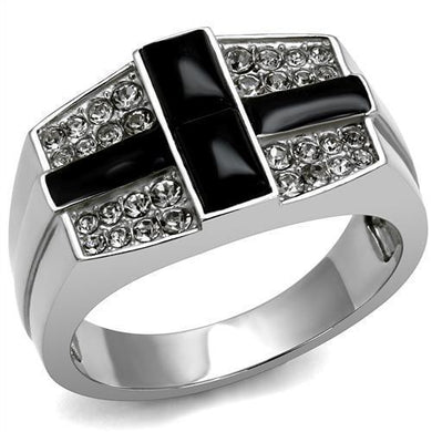 Mens Cross Rings Black Onyx Stainless Steel Ring with Top Grade Crystal in Clear - Jewelry Store by Erik Rayo