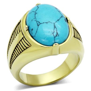 Mens Gold Ring 316L Stainless Steel Anillo Color Oro Para Hombre Ninos Acero Inoxidable Turquoise in Sea Blue Mehetabel - Jewelry Store by Erik Rayo