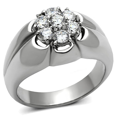Mens Ring Diamond Flower Stainless Steel Ring with AAA Grade CZ in Clear - Jewelry Store by Erik Rayo