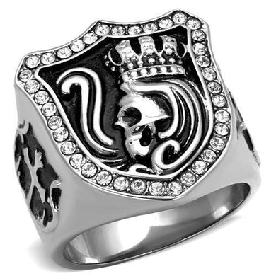 Mens Skull Rings Squared Black Fancy Stainless Steel Ring with Top Grade Crystal in Clear - Jewelry Store by Erik Rayo
