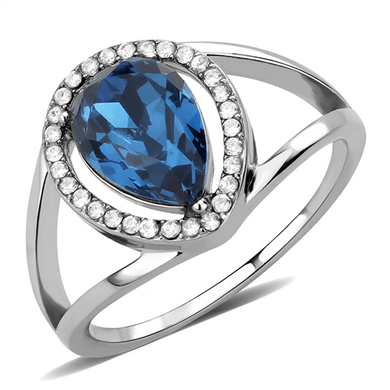 Pear Cut Blue Sapphire Cz Stainless Steel Engagement Cocktail Halo Ring Anillo Para Mujer - Jewelry Store by Erik Rayo