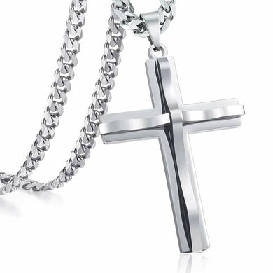 Silver Cross Necklace with Curb Chain Pendant 18-30 Inches Stainless Steel - Jewelry Store by Erik Rayo