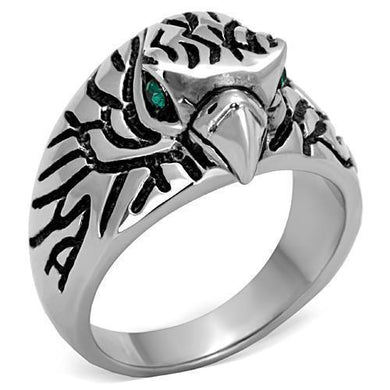 Silver Eagle Ring Anillo Para Hombre Mujer y Ninos Kids Unisex 316L Stainless Steel Ring with Top Grade Crystal in Emerald - Jewelry Store by Erik Rayo