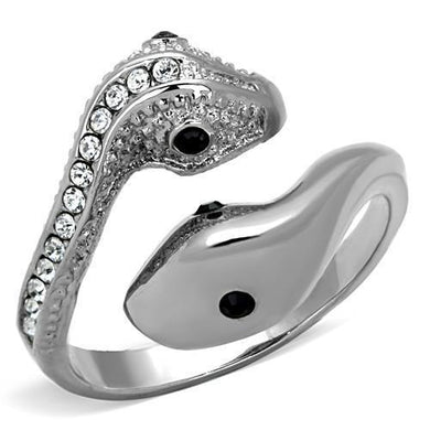 Silver Snakes Womens Ring Anillo Para Mujer y Ninos Unisex Kids Stainless Steel Ring Top Grade Crystal in Jet - Jewelry Store by Erik Rayo
