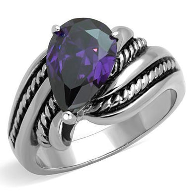 Silver Womens Ring Anillo Para Mujer y Ninos Unisex Kids 316L Stainless Steel Ring with AAA Grade CZ Dark Amethyst - Jewelry Store by Erik Rayo