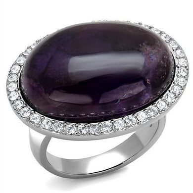 Silver Womens Ring Anillo Para Mujer y Ninos Unisex Kids 316L Stainless Steel Ring with Semi-Precious Amethyst Crystal in Amethyst - Jewelry Store by Erik Rayo