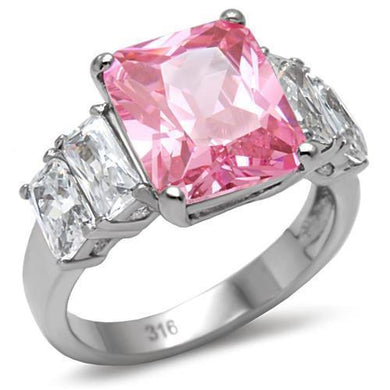 Silver Womens Ring Rose Pink High polished (no plating) 316L Stainless Steel Ring with AAA Grade CZ in Rose TK088 - Jewelry Store by Erik Rayo
