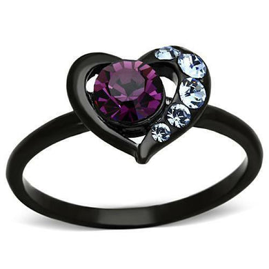 Stainless Steel Round Amethyst CZ Crystal Purple Heart Black Women's Ring 5-11 Anillo Para Mujer - Jewelry Store by Erik Rayo