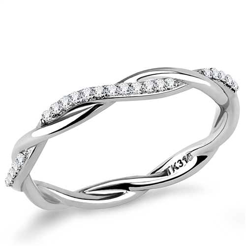 Stainless Steel Twist Twisted Crystal CZ Eternity Wedding Band Ring - Jewelry Store by Erik Rayo