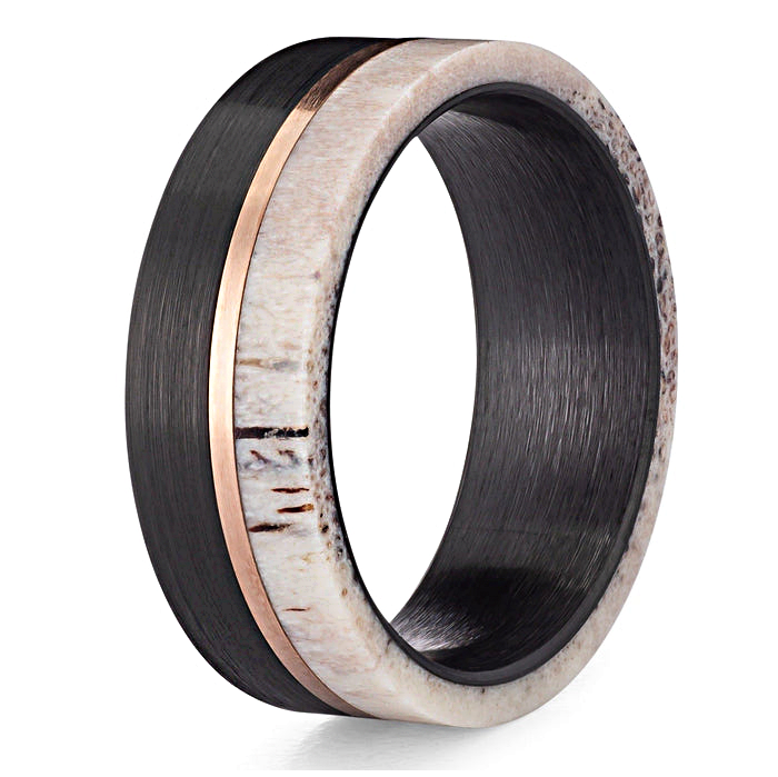 Tungsten Rings for Men Wedding Bands for Him Womens Wedding Bands for Her 8mm Deer Antler and Rose Gold Line Wedding Band Ring