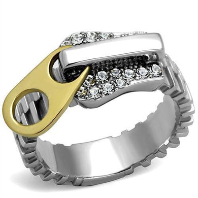 TK2520 - Two-Tone IP Gold (Ion Plating) Stainless Steel Ring with Top Grade Crystal in Clear - Jewelry Store by Erik Rayo