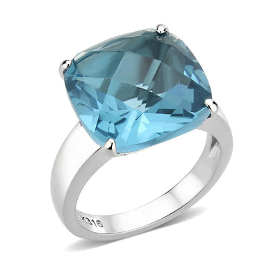 TK3830 - High polished (no plating) Stainless Steel Ring with Synthetic in SeaBlue - Jewelry Store by Erik Rayo