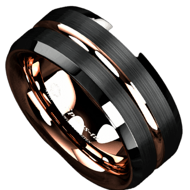 Tungsten Rings for Men Wedding Bands for Him Womens Wedding Bands for Her 6mm Black Brushed Rose Gold - Jewelry Store by Erik Rayo