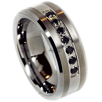 Tungsten Rings for Men Wedding Bands for Him Womens Wedding Bands for Her 6mm Black CZ Inlay Mens Band Brushed Size 6-13 - Jewelry Store by Erik Rayo