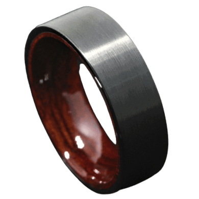 Tungsten Rings for Men Wedding Bands for Him Womens Wedding Bands for Her 8mm Black Brushed Red Sandal Wood Inlay Wedding Band Ring Men's Jewelry - Jewelry Store by Erik Rayo