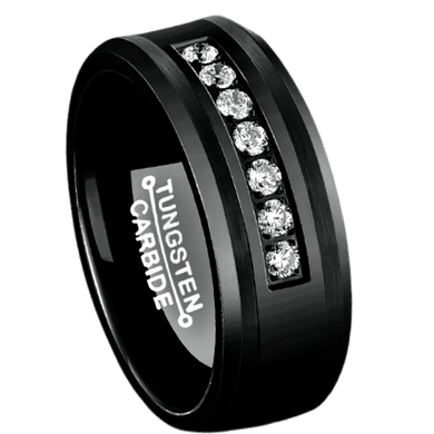 Tungsten Rings for Men Wedding Bands for Him Womens Wedding Bands for Her 8mm Black Diamonds Inlay Comfort Fit - Jewelry Store by Erik Rayo