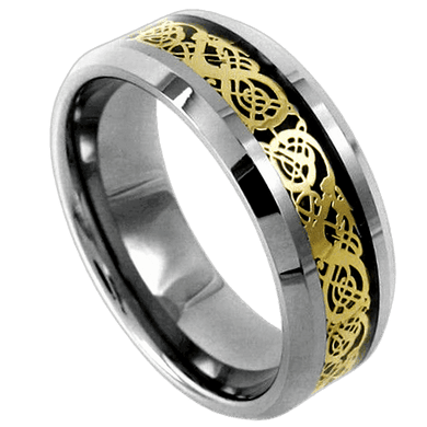 Tungsten Rings for Men Wedding Bands for Him Womens Wedding Bands for Her 8mm Celtic Gold Dragon Size 8-15 - Jewelry Store by Erik Rayo