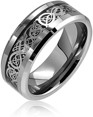 Tungsten Rings for Men Wedding Bands for Him Womens Wedding Bands for Her 8mm Celtic Silver Dragon Size 8-15 - Jewelry Store by Erik Rayo