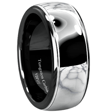 Tungsten Rings for Men Wedding Bands for Him Womens Wedding Bands for Her 8mm Dome Black Silver Center - Jewelry Store by Erik Rayo