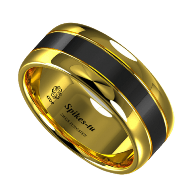 Tungsten Rings for Men Wedding Bands for Him Womens Wedding Bands for Her 8mm Dome Polish Gold Black Center - Jewelry Store by Erik Rayo