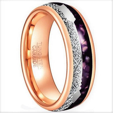 Tungsten Rings for Men Wedding Bands for Him Womens Wedding Bands for Her 8mm Rose Gold Purple Agate Meteorite Arrow - Jewelry Store by Erik Rayo