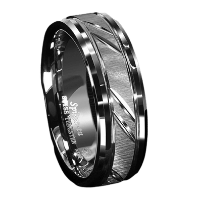 Tungsten Rings for Men Wedding Bands for Him Womens Wedding Bands for Her 8mm Silver Leaf New Brushed Style - Jewelry Store by Erik Rayo