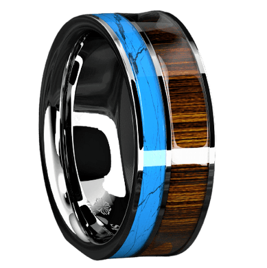 Tungsten Rings for Men Wedding Bands for Him Womens Wedding Bands for Her 8mm Silver Turquoise & Koa Wood Wedding Band Jewelry - Jewelry Store by Erik Rayo