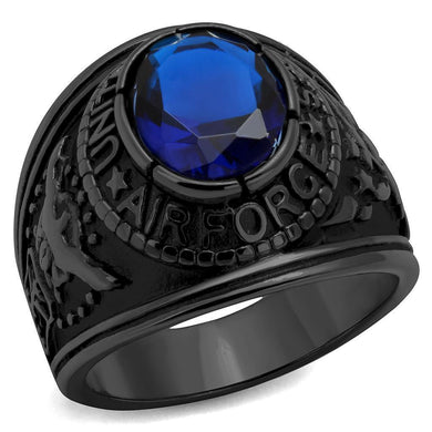 Black Air Force Ring for Men and Women Unisex 316L Stainless Steel Military Class Ring with Blue Sapphire Stone - Jewelry Store by Erik Rayo