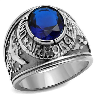 US Air Force Ring for Men and Women Unisex Stainless Steel Military Class Ring in Silver Blue Stone - Jewelry Store by Erik Rayo