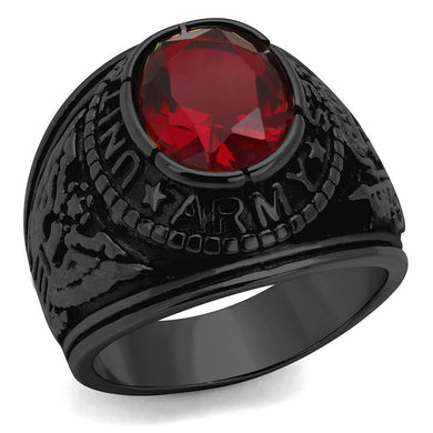 US Army Ring for Men and Women Unisex 316L Stainless Steel Military Patriotic Ring in Black with Red Stone Rock - Jewelry Store by Erik Rayo