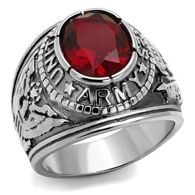 Silver Army Ring for Men and Women Unisex Stainless Steel Military Class Ring with Red Stone - Jewelry Store by Erik Rayo