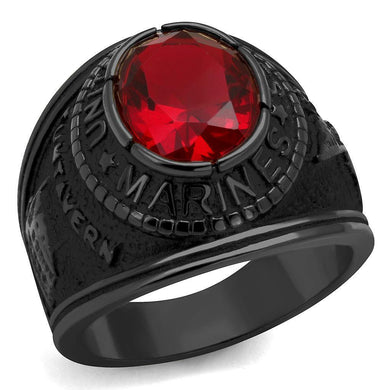 US Marines Ring for Men and Women Unisex 316L Stainless Steel Military Patriotic Ring in Black with Red Stone Rock - Jewelry Store by Erik Rayo