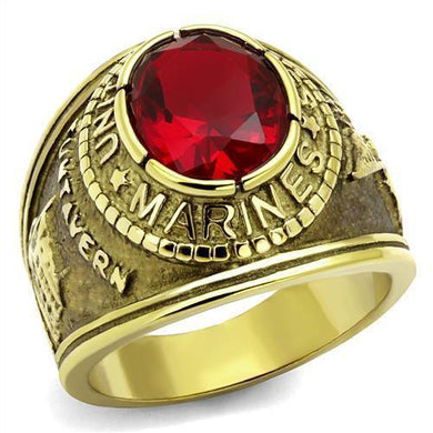 US Marines Ring for Men and Women Unisex Stainless Steel Military Patriotic Ring in Gold with Red Stone Rock - Jewelry Store by Erik Rayo