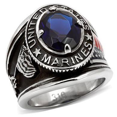 US Marines Ring for Men and Women Unisex Stainless Steel Military Patriotic Ring in Silver with Blue Stone Rock - Jewelry Store by Erik Rayo