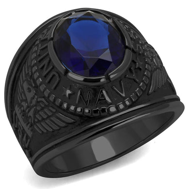 US Navy Ring for Men and Women Unisex Stainless Steel Military Patriotic Ring in Black with Blue Stone Rock - Jewelry Store by Erik Rayo
