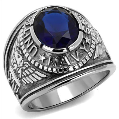 USN Silver Navy Ring for Men and Women Unisex Stainless Steel Military Class Ring with Blue Stone - Jewelry Store by Erik Rayo